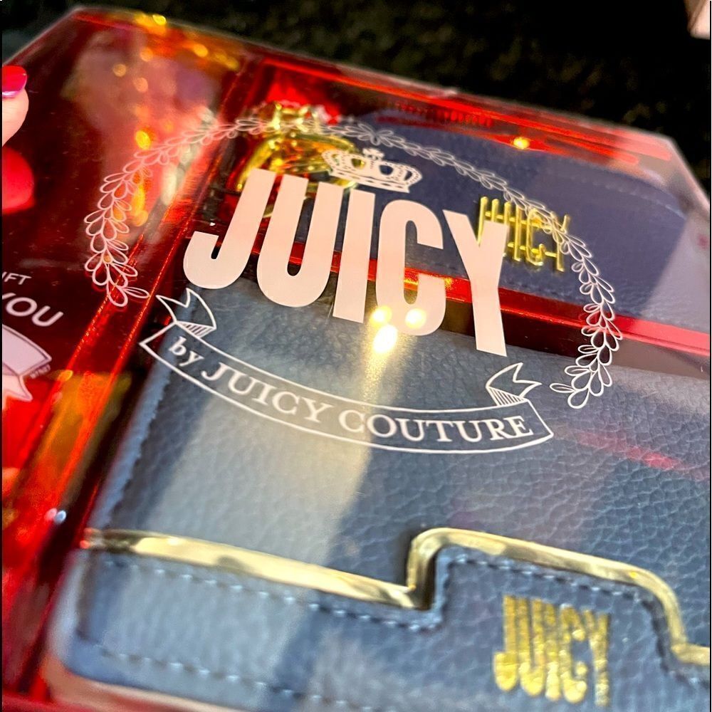 Juicy couture navy blue leather wallet & card case gift set